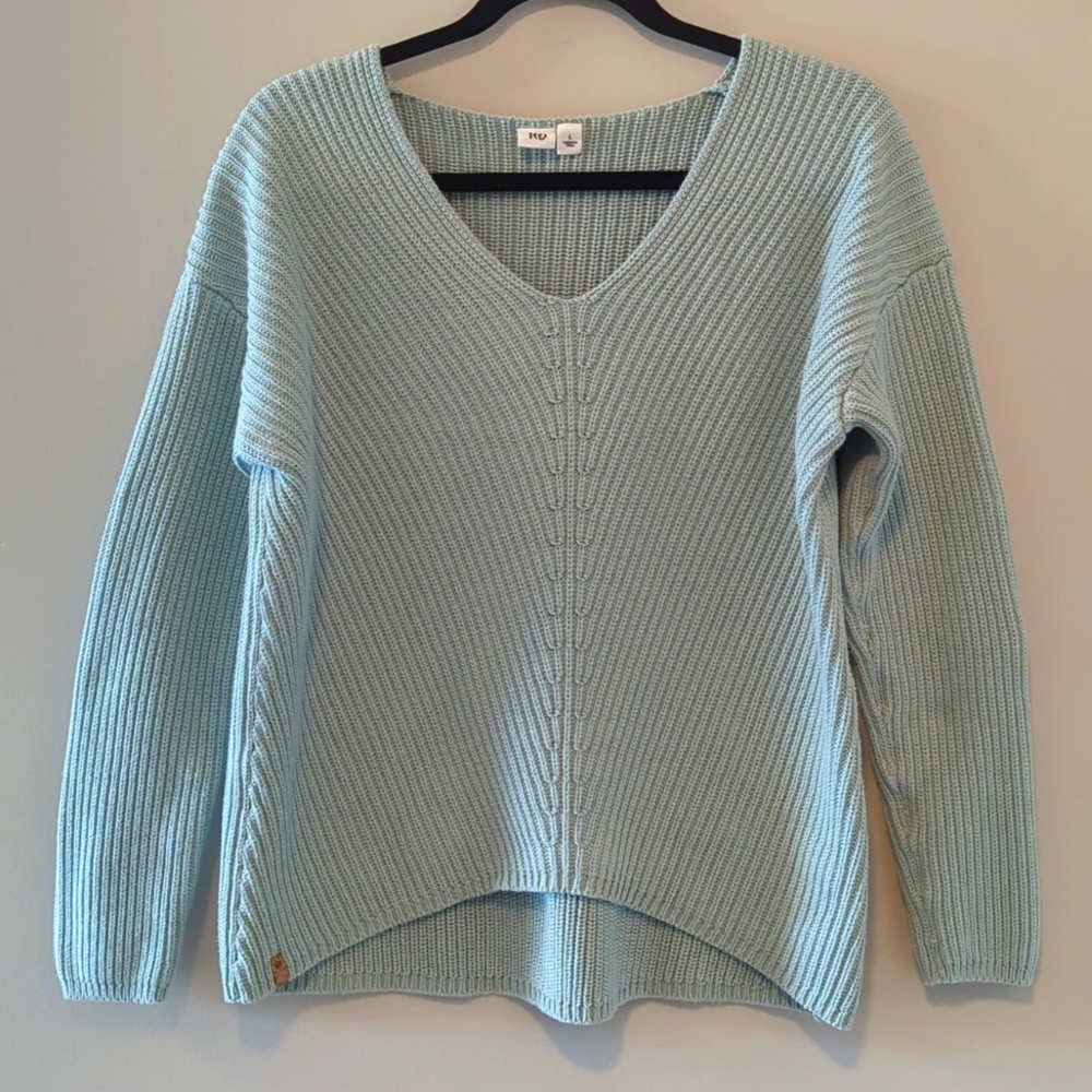 tentree Sky Blue V-Neck Ribbed Sweater